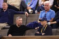 Larry Ellison (L) with Bill Gates at the 2021 BNP Paribas Open